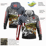 Custom Navy Red-Steel Gray 3D American Flag And Striped Bass Fish Fishing Sports Pullover Sweatshirt Hoodie