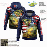 Custom Navy Red-White 3D American Flag And Smallmouth Bass Fish Fishing Sports Pullover Sweatshirt Hoodie