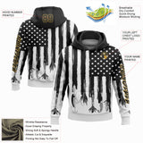 Custom Black Old Gold-White 3D American Flag And Fish Hook Fishing Bait Sports Pullover Sweatshirt Hoodie