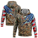 Custom Camo Black-White 3D American Flag Hunting Sports Pullover Sweatshirt Hoodie