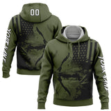 Custom Olive White-Black 3D American Flag And Bow Hunter Hunting Sports Pullover Sweatshirt Hoodie
