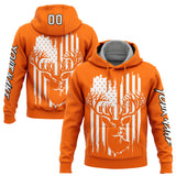 Custom Bay Orange White-Black 3D American Flag And Deer Hunting Sports Pullover Sweatshirt Hoodie