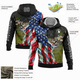 Custom Black White 3D American Flag And Duck Hunting Sports Pullover Sweatshirt Hoodie