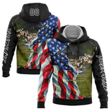 Custom Black White 3D American Flag And Duck Hunting Sports Pullover Sweatshirt Hoodie