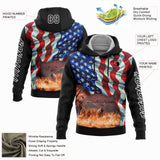 Custom Black White 3D American Flag And Deer Hunting Sports Pullover Sweatshirt Hoodie