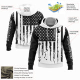 Custom Black White 3D American Flag And Hunting Tools Sports Pullover Sweatshirt Hoodie