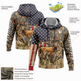 Custom Camo Black-White 3D American Flag And Deer Hunting Sports Pullover Sweatshirt Hoodie