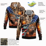 Custom Camo White-Black 3D American Flag And Hunting Tools Deer Hunting Sports Pullover Sweatshirt Hoodie