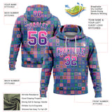 Custom Stitched Royal Pink-Purple 3D Pattern Design Geometric Gradient Square Shapes Sports Pullover Sweatshirt Hoodie