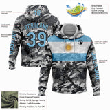 Custom Camo Light Blue-Black 3D Argentina Argentinian Flag Sports Pullover Sweatshirt Salute To Service Hoodie