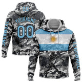 Custom Camo Light Blue-Black 3D Argentina Argentinian Flag Sports Pullover Sweatshirt Salute To Service Hoodie