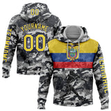 Custom Camo Yellow-Royal 3D Ecuador Ecuadorian Flag Sports Pullover Sweatshirt Salute To Service Hoodie