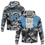 Custom Camo Light Blue-Black 3D Guatemala Guatemalan Flag Sports Pullover Sweatshirt Salute To Service Hoodie