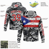 Custom Camo Red-White 3D Puerto Rico Puerto Rican Flag Sports Pullover Sweatshirt Salute To Service Hoodie