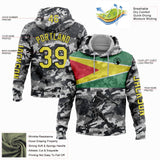 Custom Camo Light Yellow-Black 3D Guyana Flag Sports Pullover Sweatshirt Salute To Service Hoodie
