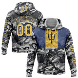 Custom Camo Yellow-Navy 3D Barbados Barbadian Flag Sports Pullover Sweatshirt Salute To Service Hoodie