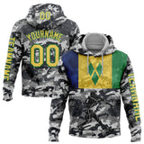 Custom Camo Yellow-Grass Green 3D Saint Vincent And The Grenadines Flag Sports Pullover Sweatshirt Salute To Service Hoodie