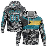 Custom Camo Teal-Black 3D Bahamas Bahamian Flag Sports Pullover Sweatshirt Salute To Service Hoodie