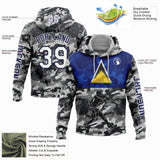 Custom Camo White-Navy 3D Saint Lucia Saint Lucian Flag Sports Pullover Sweatshirt Salute To Service Hoodie