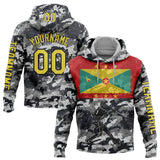 Custom Camo Yellow-Black 3D Grenada Grenadian Flag Sports Pullover Sweatshirt Salute To Service Hoodie