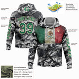 Custom Camo Kelly Green-Cream 3D Mexico Vintage Mexican Flag Sports Pullover Sweatshirt Salute To Service Hoodie