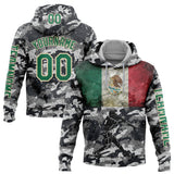 Custom Camo Kelly Green-Cream 3D Mexico Vintage Mexican Flag Sports Pullover Sweatshirt Salute To Service Hoodie