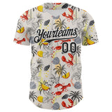 Custom Cream Black-White 3D Hawaii Tropical Palm Tree Lobster Authentic Baseball Jersey