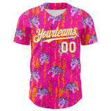 Custom Deep Pink White-Bay Orange 3D Hawaii Tropical Animal Tiger Authentic Baseball Jersey
