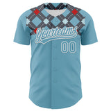 Custom Shadow Blue White 3D Pattern Design Father's Day Mustache Authentic Baseball Jersey