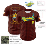 Custom Brown Yellow-Lakes Blue 3D Pattern Design Father's Day King Crown Authentic Baseball Jersey