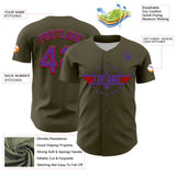Custom Olive Purple-Red 3D Pattern Design Father's Day Top Dad Authentic Salute To Service Baseball Jersey