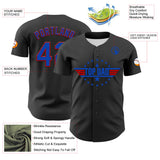 Custom Olive Thunder Blue-Red 3D Pattern Design Father's Day Top Dad Authentic Baseball Jersey