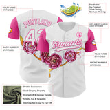 Custom White Pink 3D Pattern Design Mother's Day Flower Authentic Baseball Jersey