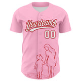 Custom Light Pink White-Red 3D Pattern Design Mother's Day Family Love Authentic Baseball Jersey