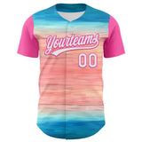 Custom Sky Blue White-Pink 3D Pattern Design Mother's Day Love Authentic Baseball Jersey
