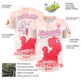 Custom Cream White-Pink 3D Pattern Design Mother's Day Family Love Authentic Baseball Jersey