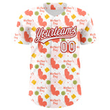 Custom White Red 3D Pattern Design Mother's Day Love Authentic Baseball Jersey