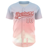 Custom Light Pink White-Red 3D Pattern Design Mother's Day Family Love Authentic Baseball Jersey
