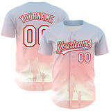 Custom Light Pink White-Red 3D Pattern Design Mother's Day Family Love Authentic Baseball Jersey