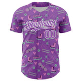 Custom Medium Purple White Comic Doodle Ballgame 3D Pattern Design Authentic Baseball Jersey