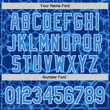 Custom Electric Blue White Comic Doodle Ballgame 3D Pattern Design Authentic Baseball Jersey