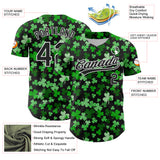 Custom Black White 3D St. Patrick's Day Shamrock Authentic Baseball Jersey