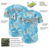 Custom Ice Blue White-Black 3D Hawaii Tropical Palm Leaves And Fruit Pineapple Authentic Baseball Jersey