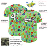 Custom Pea Green White-Black 3D Hawai Tropical Palm Tree And Flower Authentic Baseball Jersey