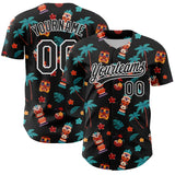 Custom Black White 3D Hawai Tropical Palm Tree Flower And Tiki Mask Authentic Baseball Jersey