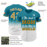 Custom Teal Old Gold-White 3D Pattern Design Gradient Mother's Day Authentic Baseball Jersey