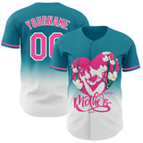 Custom Teal Pink-White 3D Pattern Design Gradient Mother's Day Family Love Authentic Baseball Jersey