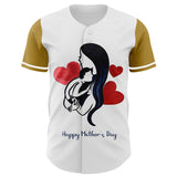 Custom White Old Gold 3D Pattern Design Mother's Day Family Love Authentic Baseball Jersey