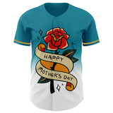 Custom Teal Old Gold-Black 3D Pattern Design Gradient Mother's Day Flower Authentic Baseball Jersey