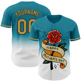 Custom Teal Old Gold-Black 3D Pattern Design Gradient Mother's Day Flower Authentic Baseball Jersey